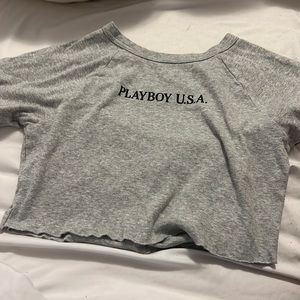 playboy crop top in grey rim Pacsun.